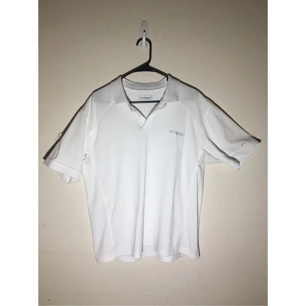 Mens Columbia Polo Size Medium White Lightweight Breathable Airy Summer Fishing